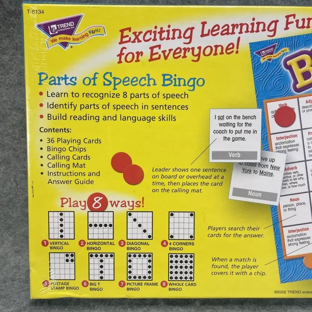 Lakeshore Bingo Parts of Speech Ages 9 & Up NEW Sealed 3 to 36 Players